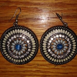 Elegant Silver and Blue Floral Earrings